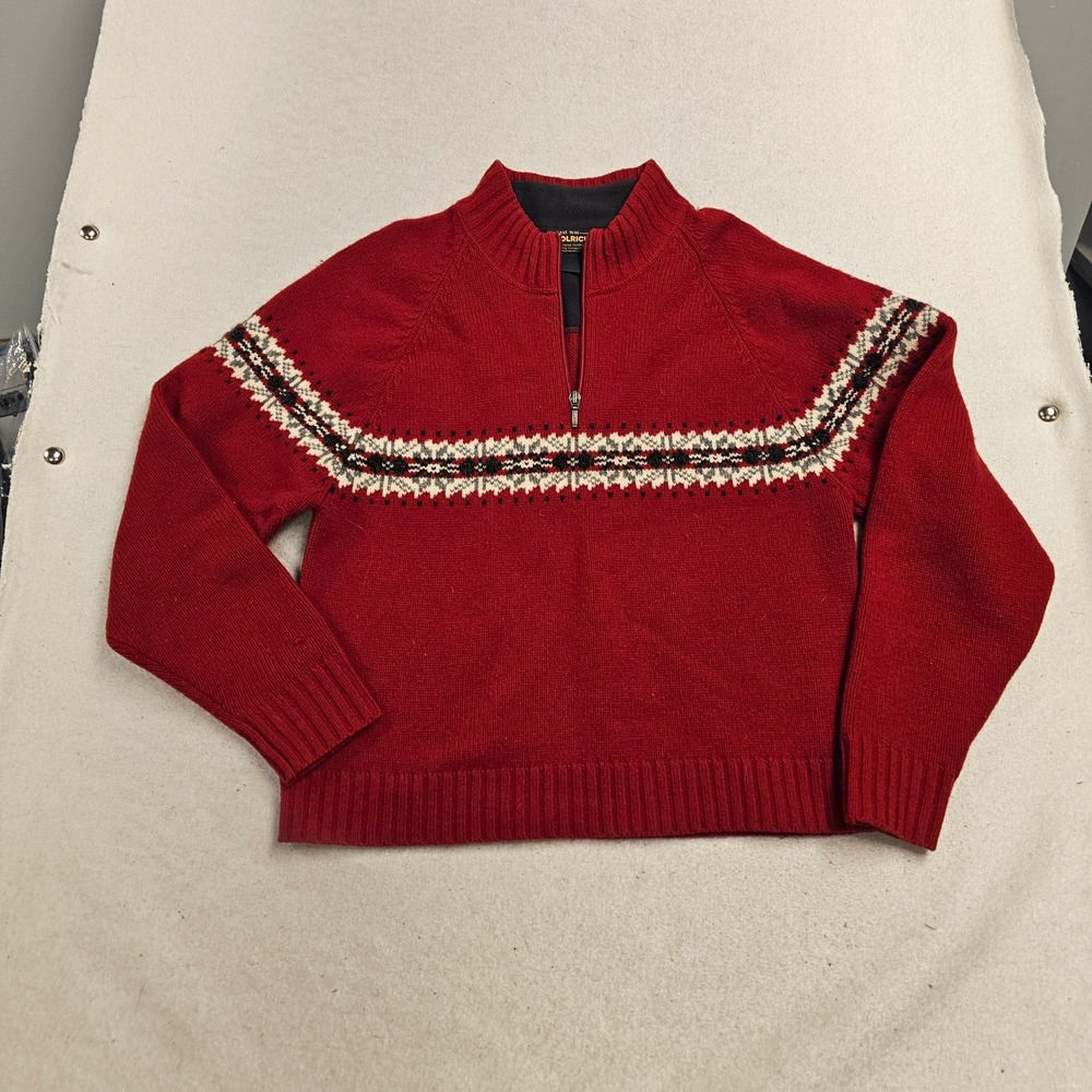 Woolrich Womens Lambswool Fair Isle Quarter Zip Sweater Ruby Red 9188 Small